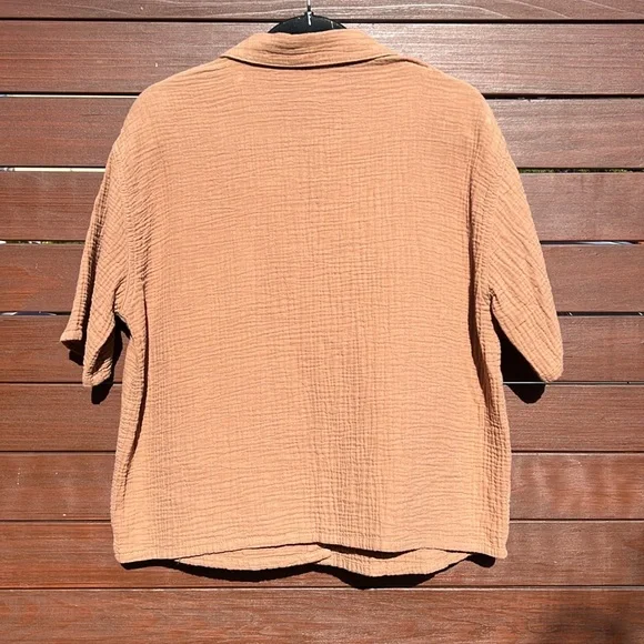 Women’s Cotton Waffle Knit Tan Shirt - Picture 2 of 3